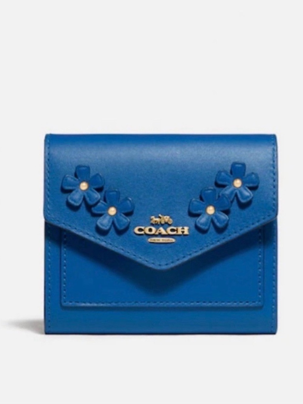Coach Electric Blue Floral Appliqué Leather Wallet